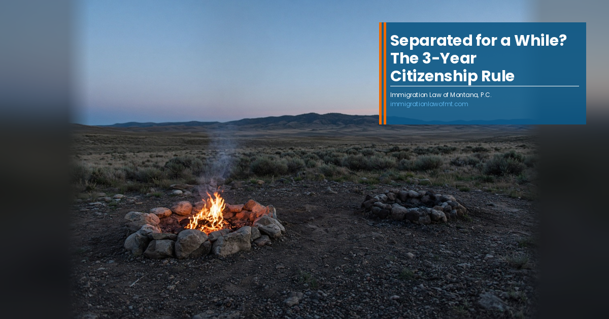 Two stone fire rings on a sagebrush flat at dusk, one burning with rising smoke, the other cold.